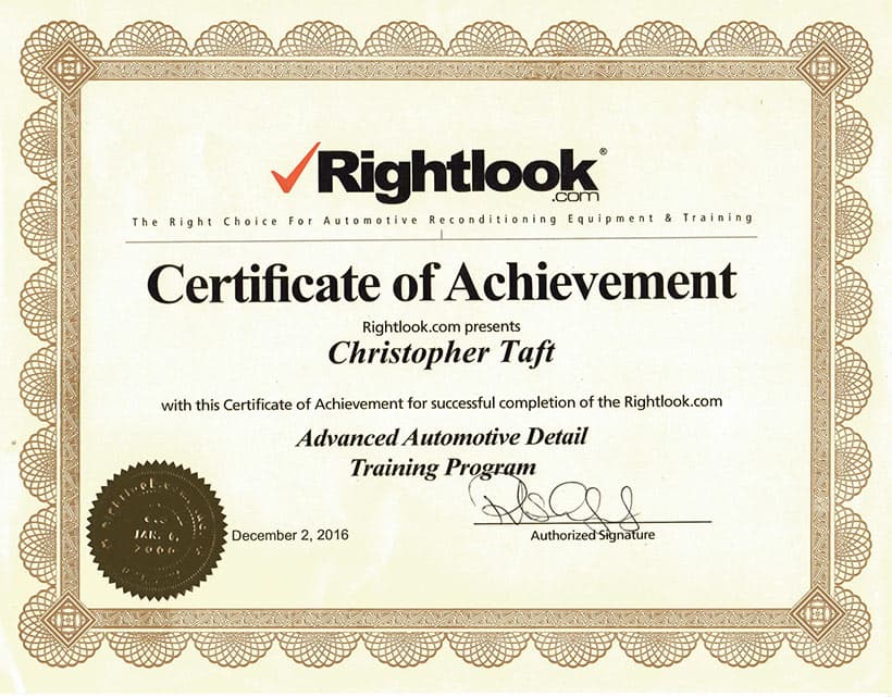 Rightlook Certificate of Achievement
